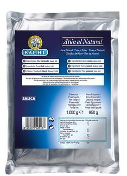 Тунець смугастий шматочками у власному соку BACHI 1000г